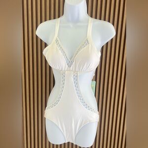 Luli Fama White Swimsuit small sailors kiss fishnet one piece